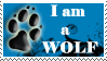 a deviantart stamp with an illustration of a black pawprint to the left of a blue and black background. white text reads 'i am a wolf'